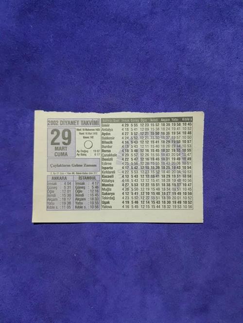 29 Mart 2002 Takvim Yaprağı - Nostalji Koleksiyonluk Takvim Yaprağı 