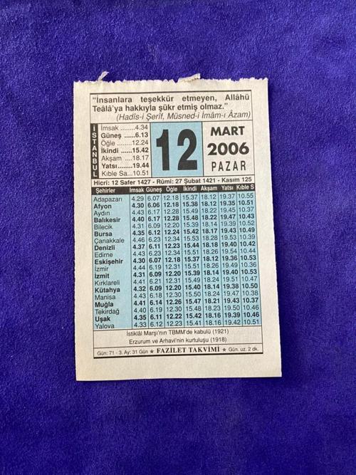 12 Mart 2006 Takvim Yaprağı - Nostalji Koleksiyonluk Takvim Yaprağı