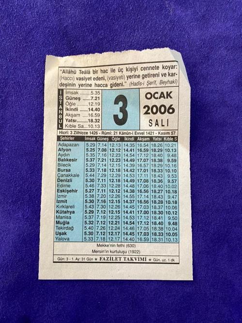 3 Ocak 2006 Takvim Yaprağı - Nostalji Koleksiyonluk Takvim Yaprağı