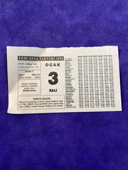 3 Ocak 2006 Takvim Yaprağı - Nostalji Koleksiyonluk Takvim Yaprağı B