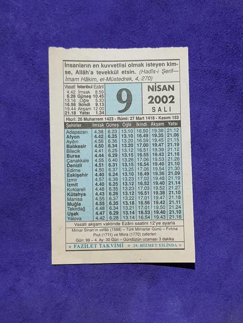 9 Nisan 2002 Takvim Yaprağı - Nostalji Koleksiyonluk Takvim Yaprağı A