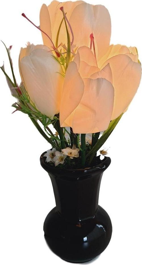 90'lar Temalı Dekoratif Işıklı Yapay Çiçek 27cm (Beyaz Lale)