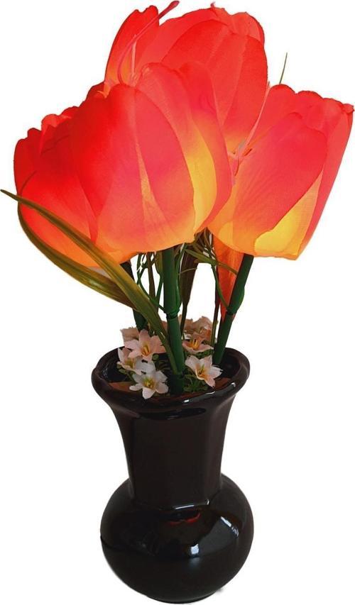 90'lar Temalı Dekoratif Işıklı Yapay Çiçek 27cm (Kırmızı-Turuncu Lale)