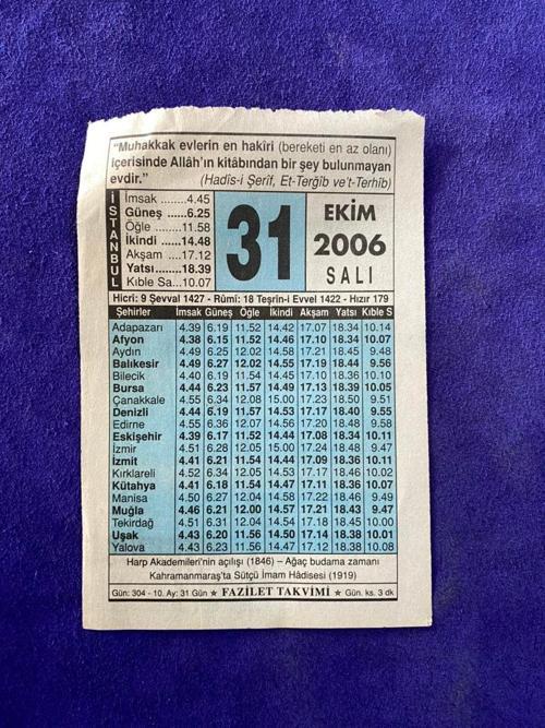 31 Ekim 2006 Takvim Yaprağı - Nostalji Koleksiyonluk Takvim Yaprağı