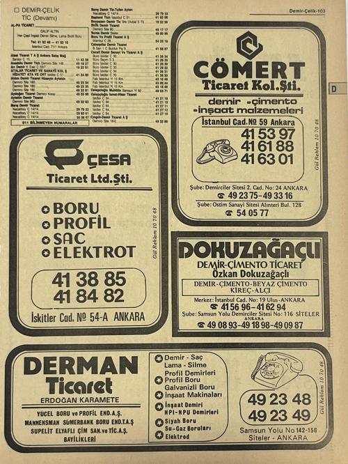 Ankara 1986 Meslek Reklam İlanı Efemera S103