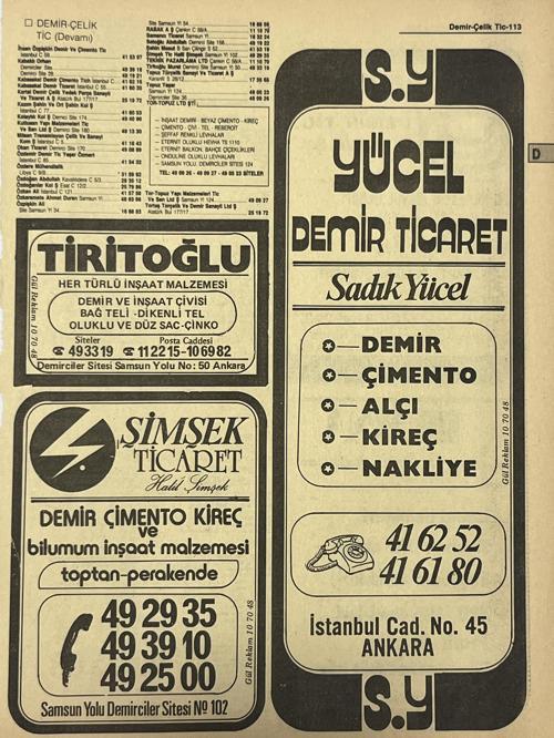 Ankara 1986 Meslek Reklam İlanı Efemera S113
