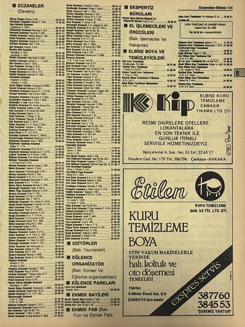 Ankara 1986 Meslek Reklam İlanı Efemera S135
