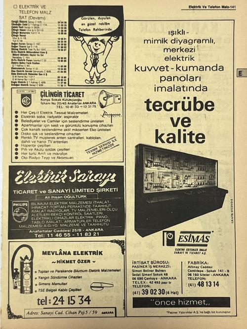 Ankara 1986 Meslek Reklam İlanı Efemera S141