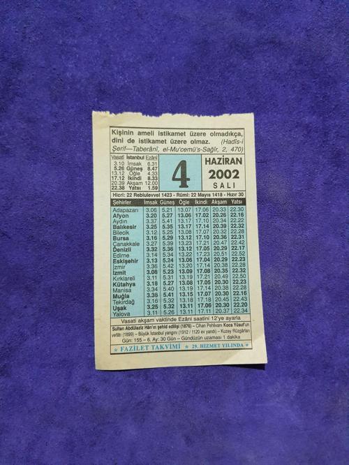 4 Haziran 2002 Takvim Yaprağı - Nostalji Koleksiyonluk Takvim Yaprağı 