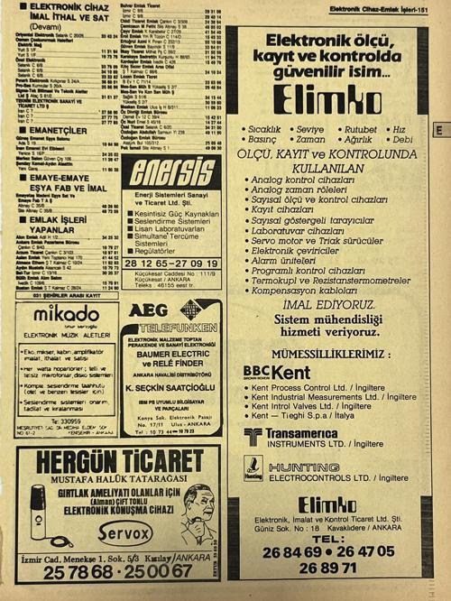 Ankara 1986 Meslek Reklam İlanı Efemera S151
