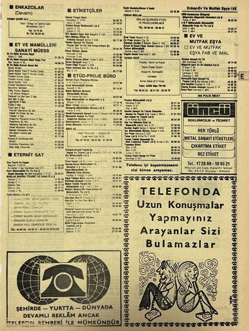 Ankara 1986 Meslek Reklam İlanı Efemera S155