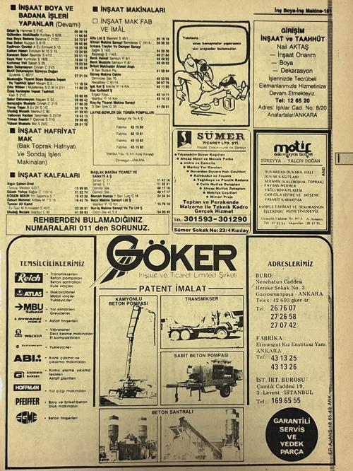 Ankara 1986 Meslek Reklam İlanı Efemera S181