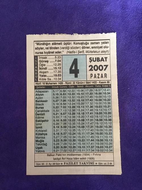 4 Şubat 2007 Takvim Yaprağı - Nostalji Koleksiyonluk Takvim Yaprağı