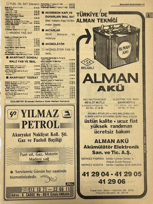 Ankara 1986 Meslek Reklam İlanı Efemera S19