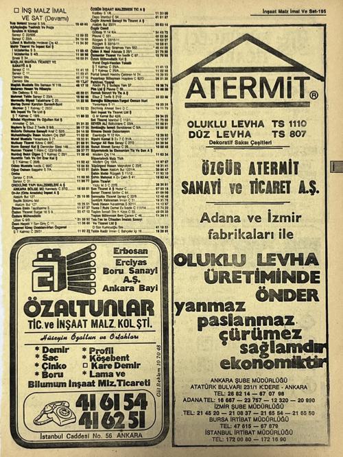 Ankara 1986 Meslek Reklam İlanı Efemera S195