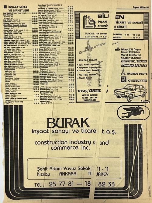 Ankara 1986 Meslek Reklam İlanı Efemera S199