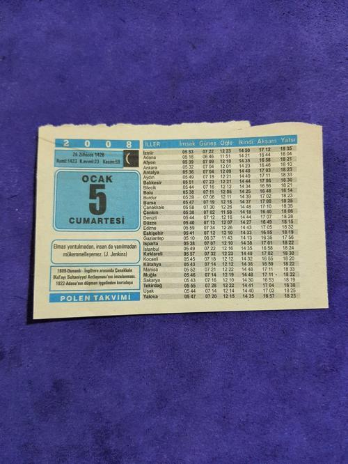 5 Ocak 2008 Takvim Yaprağı - Nostaljik Koleksiyonluk Takvim Yaprağı A