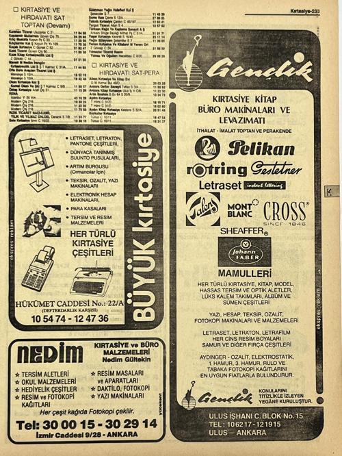 Ankara 1986 Meslek Reklam İlanı Efemera S233