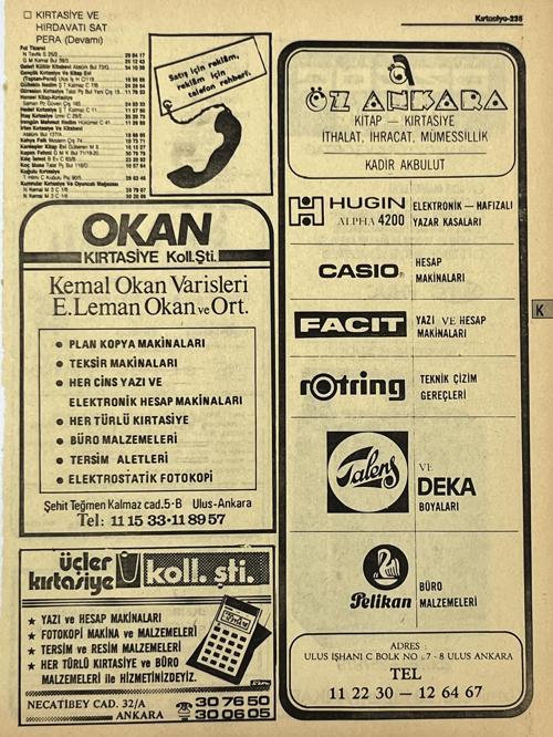 Ankara 1986 Meslek Reklam İlanı Efemera S235