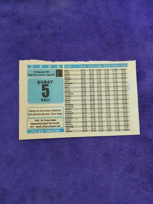 5 Şubat 2008 Takvim Yaprağı - Nostaljik Koleksiyonluk Takvim Yaprağı