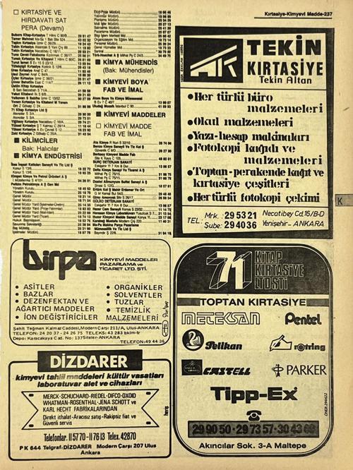 Ankara 1986 Meslek Reklam İlanı Efemera S237