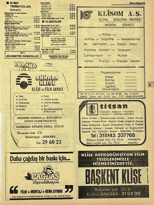 Ankara 1986 Meslek Reklam İlanı Efemera S239