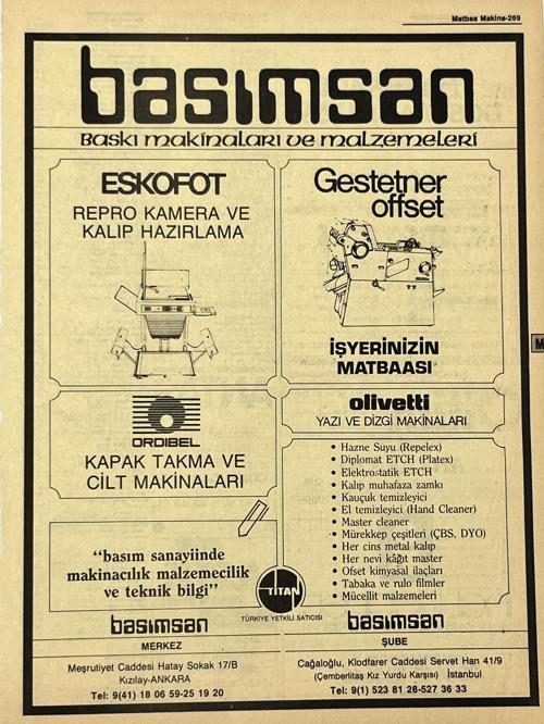 Ankara 1986 Meslek Reklam İlanı Efemera S269