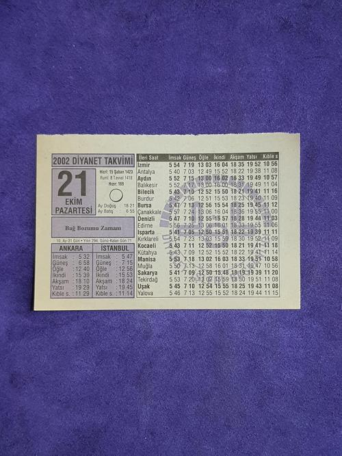 21 Ekim 2002 Takvim Yaprağı - Nostalji Koleksiyonluk Takvim Yaprağı A