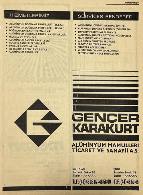 Ankara 1986 Meslek Reklam İlanı Efemera S27