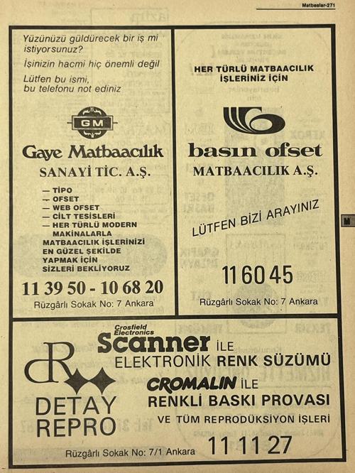 Ankara 1986 Meslek Reklam İlanı Efemera S271