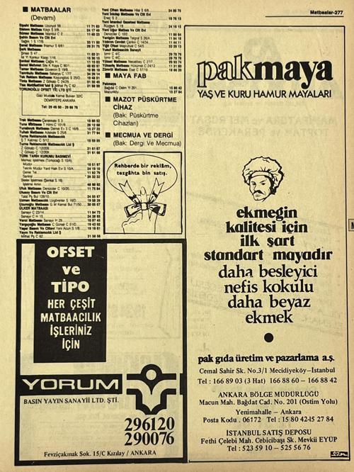 Ankara 1986 Meslek Reklam İlanı Efemera S277