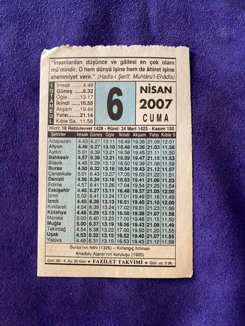 6 Nisan 2007 Takvim Yaprağı - Nostalji Koleksiyonluk Takvim Yaprağı