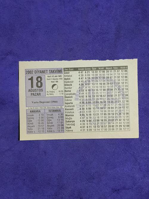 18 Ağustos 2002 Takvim Yaprağı - Nostalji Koleksiyonluk Takvim Yaprağı A