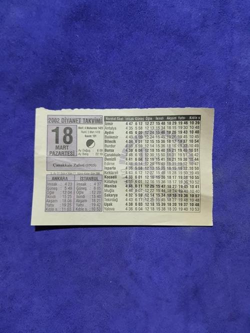 18 Mart 2002 Takvim Yaprağı - Nostalji Koleksiyonluk Takvim Yaprağı 