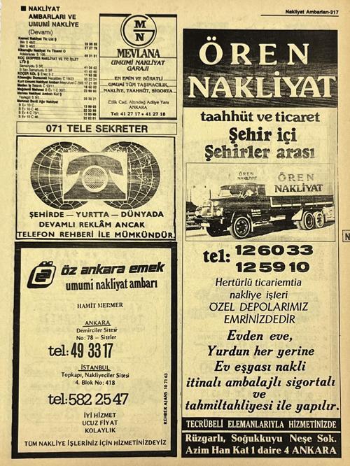 Ankara 1986 Meslek Reklam İlanı Efemera S317
