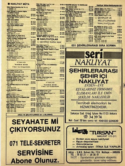 Ankara 1986 Meslek Reklam İlanı Efemera S321