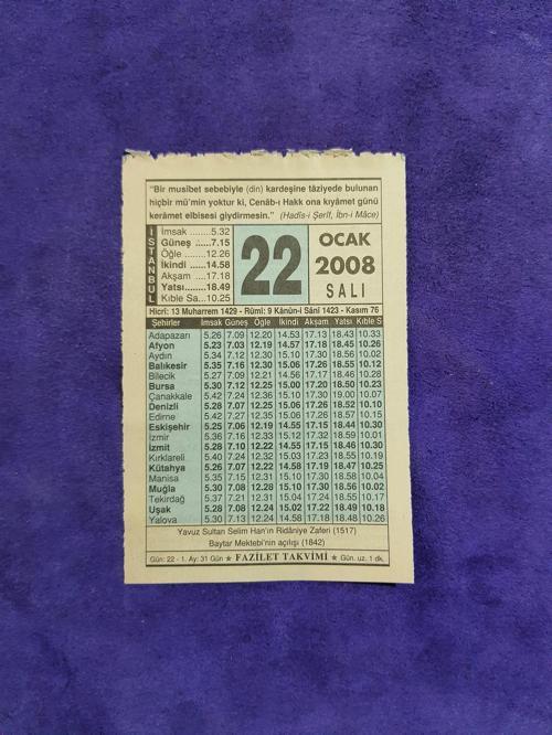 22 Ocak 2008 Takvim Yaprağı - Nostaljik Koleksiyonluk Takvim Yaprağı