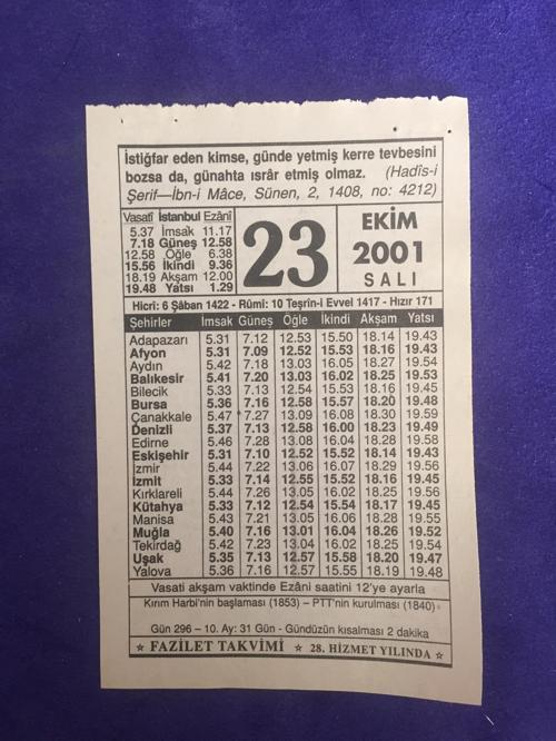 23 Ekim 2001 Takvim Yaprağı - Nostalji Koleksiyonluk Takvim Yaprağı
