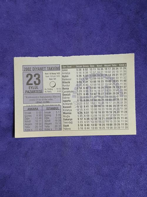 23 Eylül 2002 Takvim Yaprağı - Nostalji Koleksiyonluk Takvim Yaprağı A