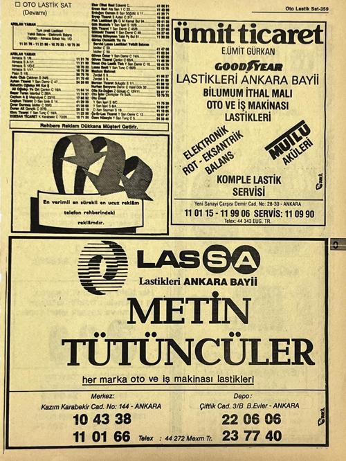 Ankara 1986 Meslek Reklam İlanı Efemera S359