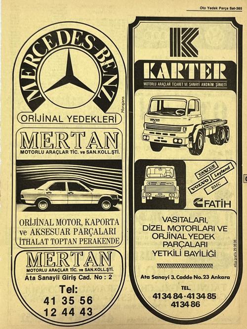 Ankara 1986 Meslek Reklam İlanı Efemera S365