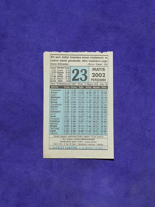 23 Mayıs 2002 Takvim Yaprağı - Nostalji Koleksiyonluk Takvim Yaprağı A