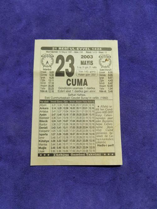 23 Mayıs 2003 Takvim Yaprağı - Nostaljik Koleksiyonluk Takvim Yaprağı