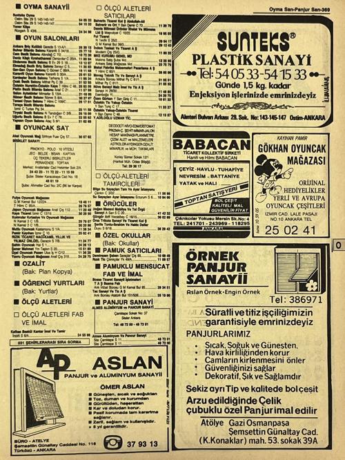 Ankara 1986 Meslek Reklam İlanı Efemera S369