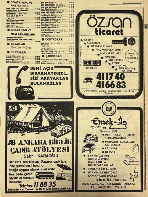 Ankara 1986 Meslek Reklam İlanı Efemera S81