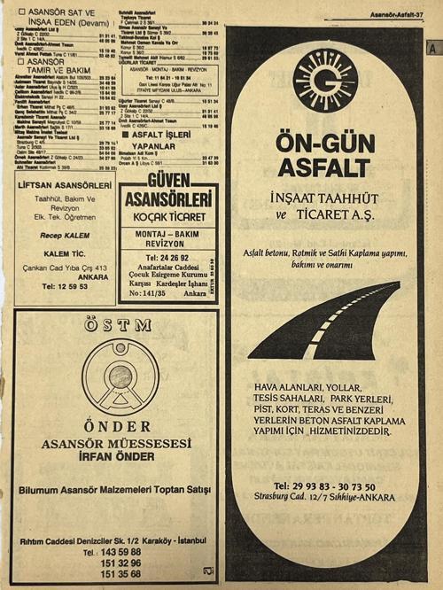Ankara 1986 Meslek Reklam İlanı Efemera S37
