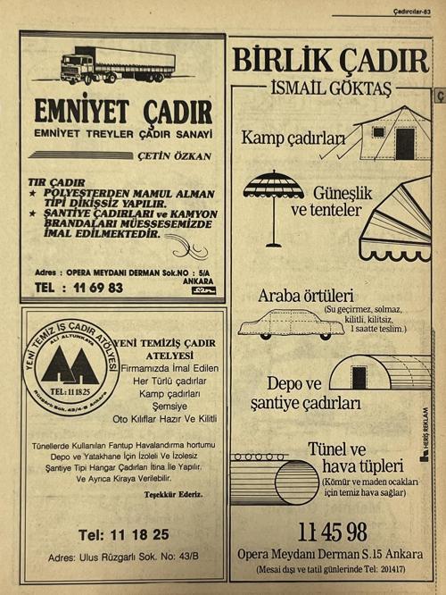 Ankara 1986 Meslek Reklam İlanı Efemera S83