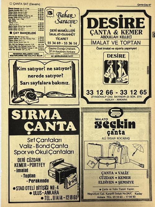 Ankara 1986 Meslek Reklam İlanı Efemera S87