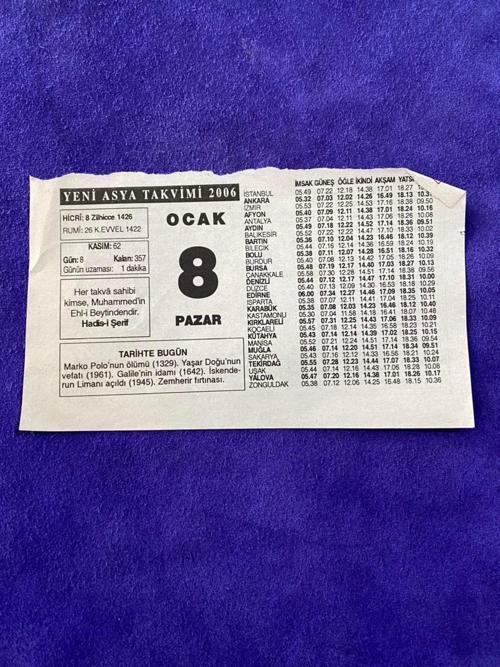 8 Ocak 2006 Takvim Yaprağı - Nostalji Koleksiyonluk Takvim Yaprağı