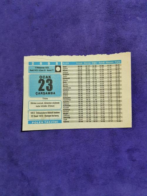 23 Ocak 2008 Takvim Yaprağı - Nostaljik Koleksiyonluk Takvim Yaprağı A